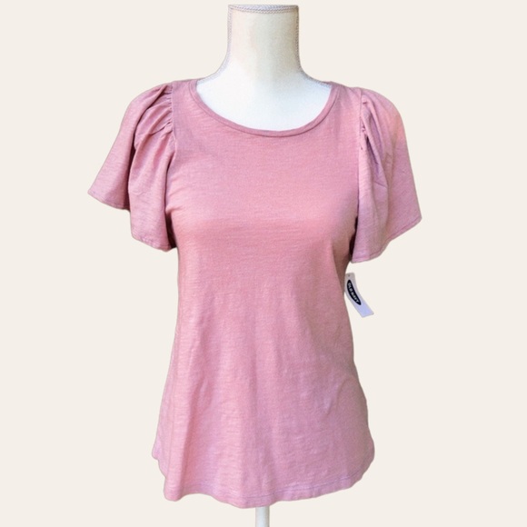 NWT Old Navy Mauve Pink Flutter Short Sleeve Relaxed Shirt T-Shirt Blouse - Picture 4 of 10